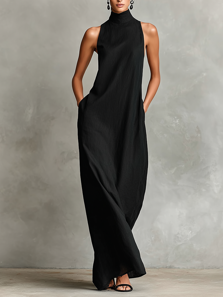 Catalina | Ermeløs maxikjole med høy hals