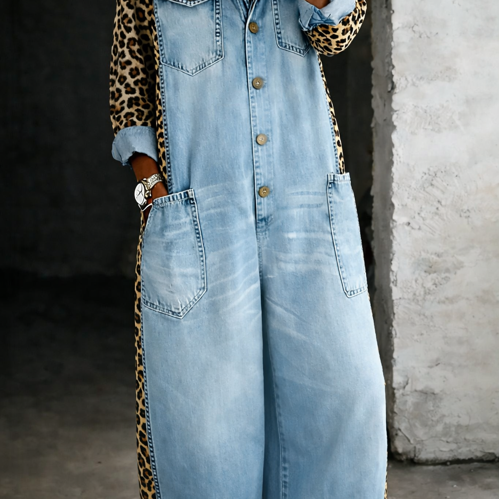 Amanda | Denimjumpsuit med leopardmønster