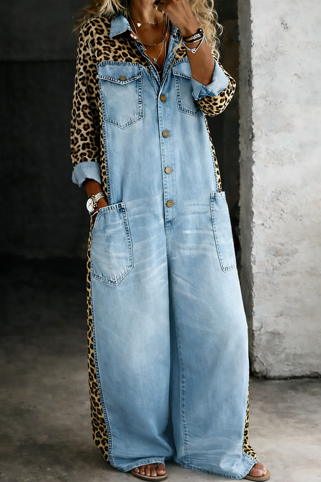 Amanda | Denimjumpsuit med leopardmønster