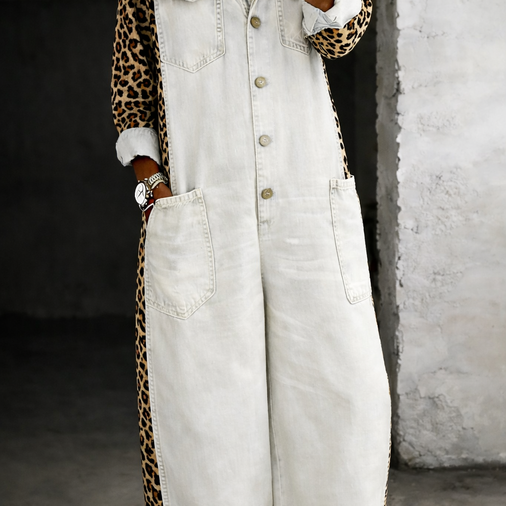 Amanda | Denimjumpsuit med leopardmønster