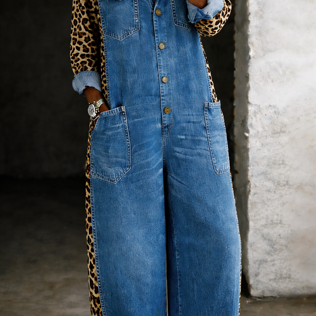 Amanda | Denimjumpsuit med leopardmønster