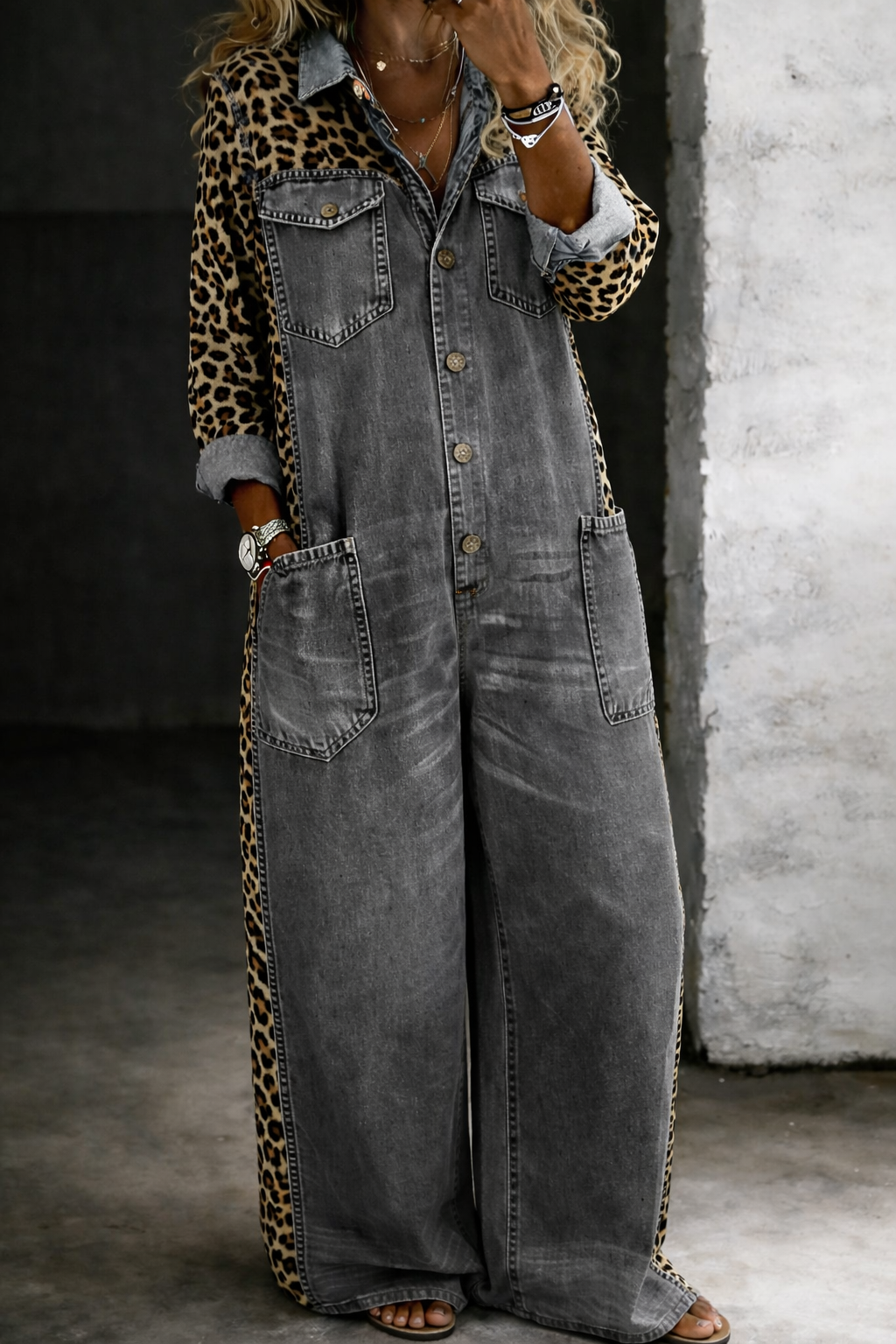 Amanda | Denimjumpsuit med leopardmønster