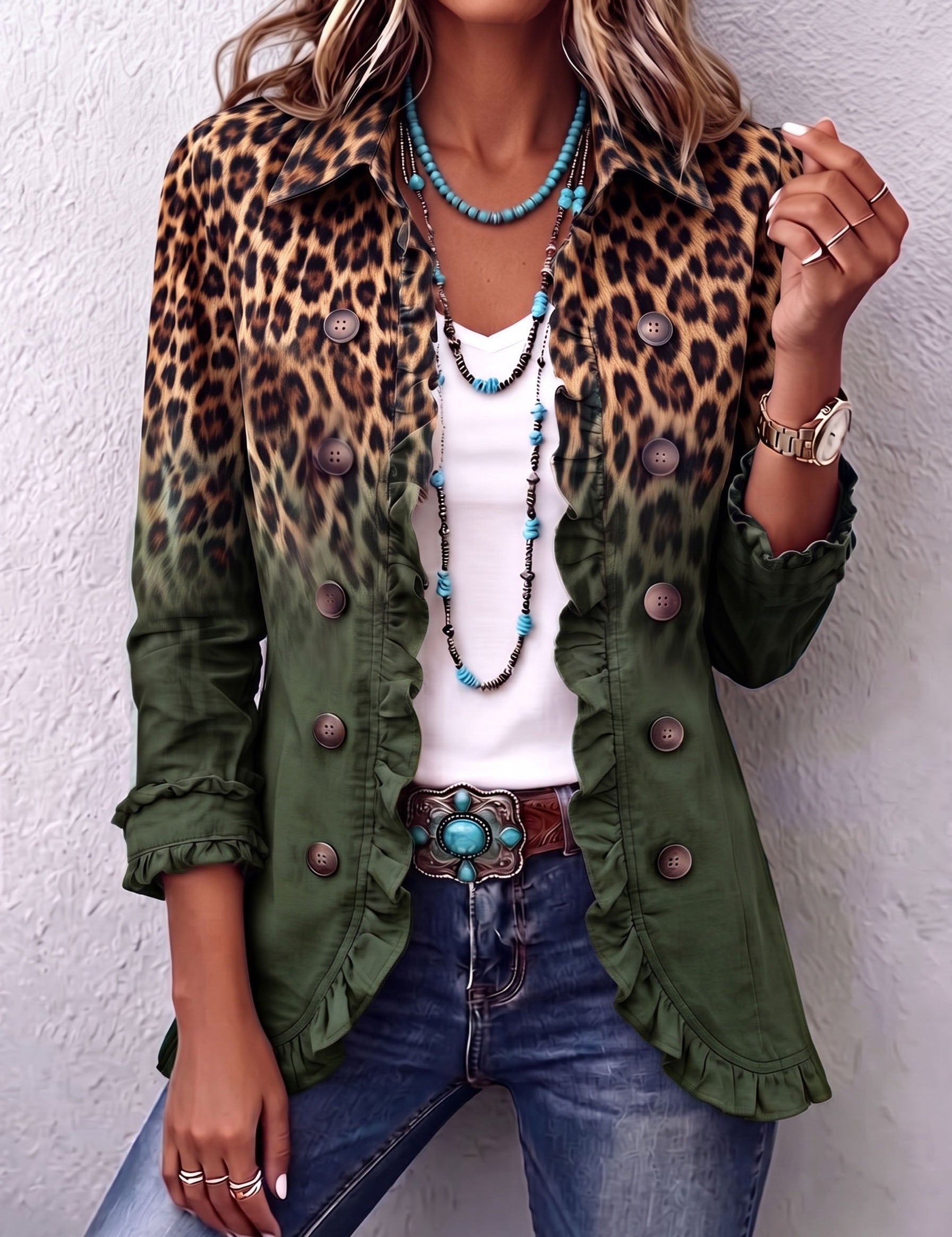 Emma | Blazer med volanger i leopard-ombre