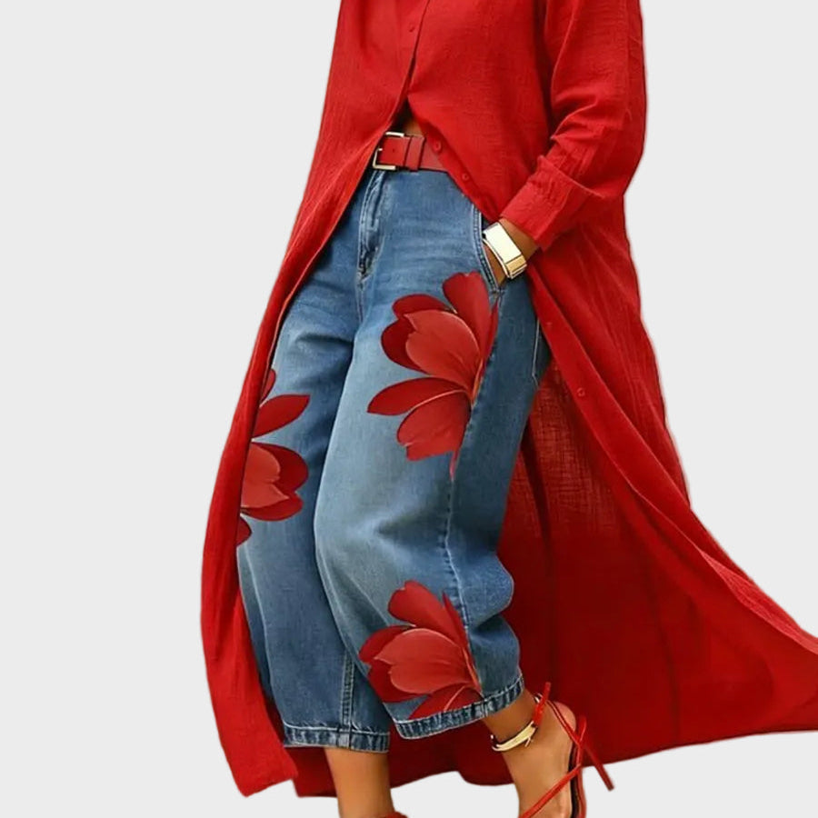 Daniella – Linkjole og blomstrete denimsett
