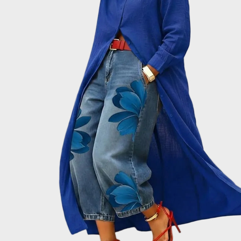 Daniella – Linkjole og blomstrete denimsett