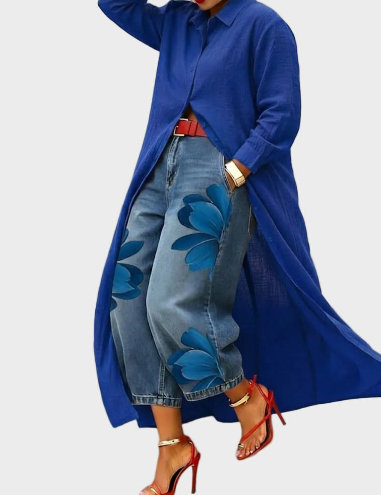 Daniella – Linkjole og blomstrete denimsett