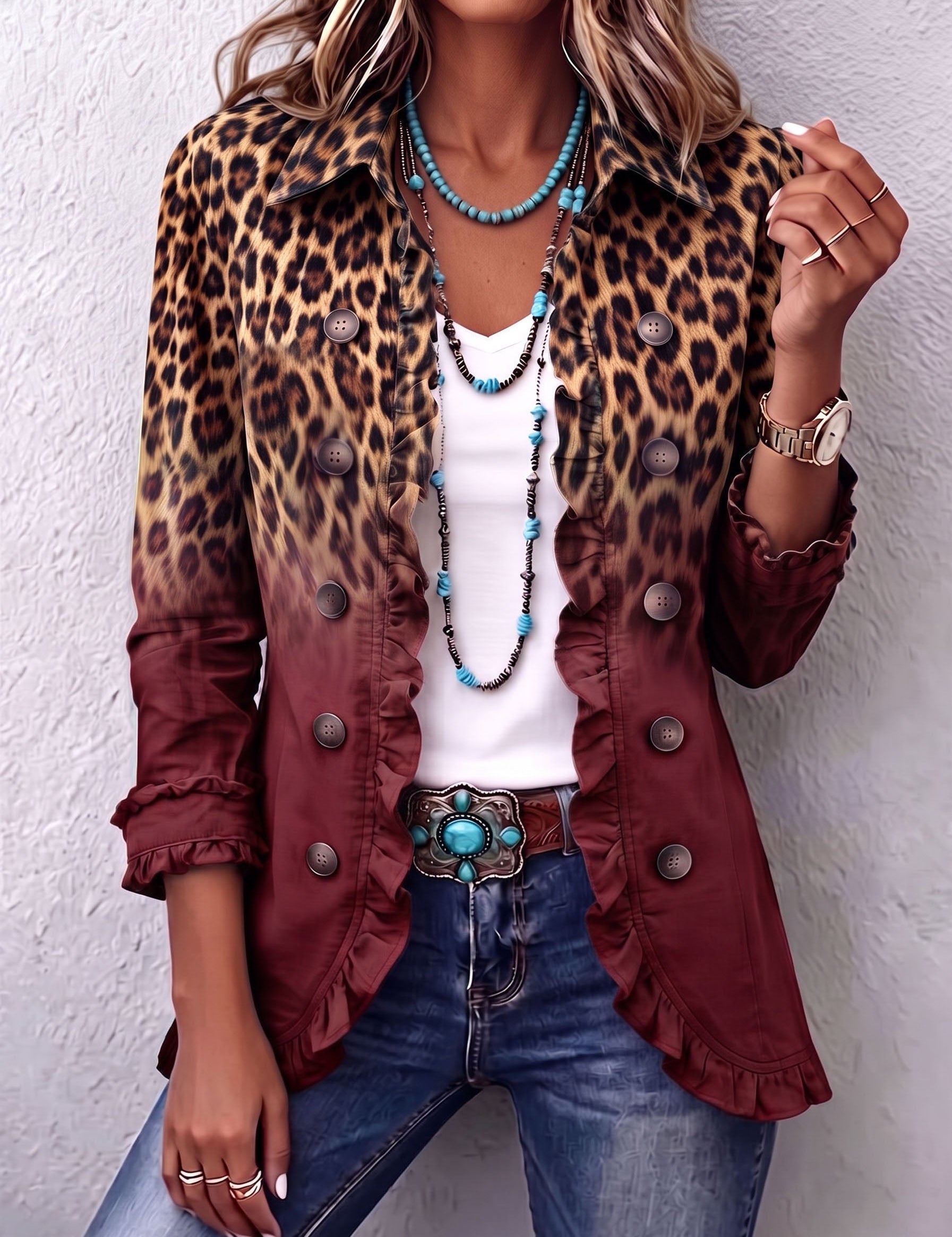 Emma | Blazer med volanger i leopard-ombre