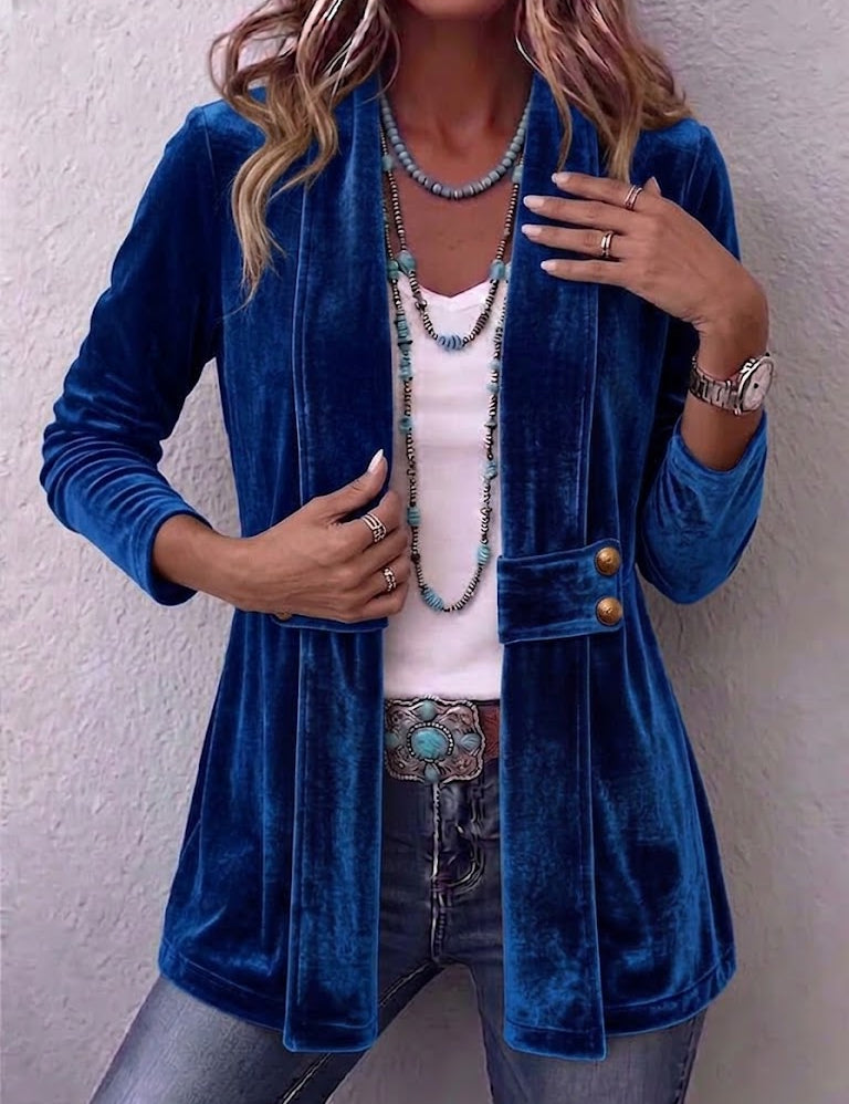 Avery | Vintage blazer med knappdetaljer, lange ermer og åpen front