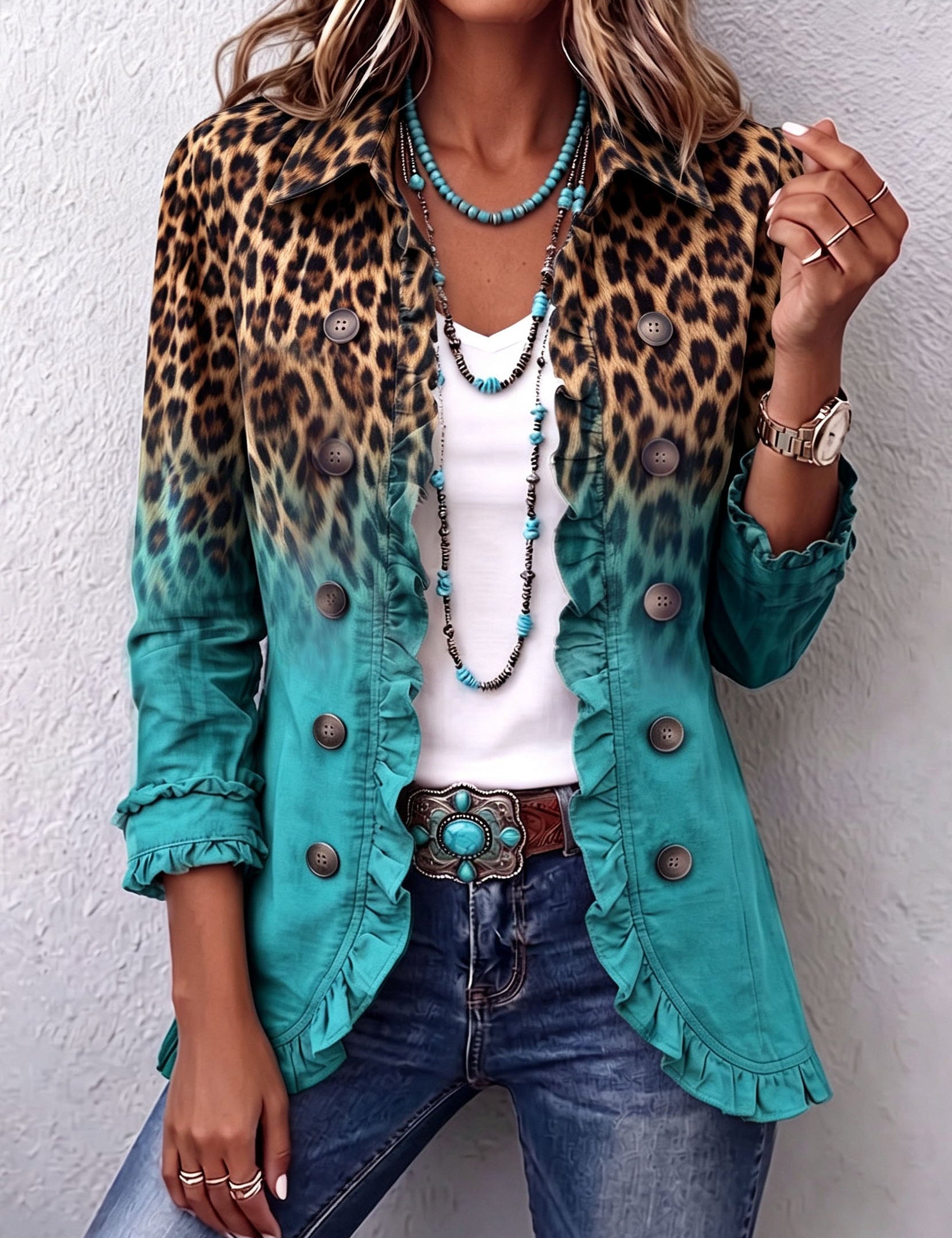 Emma | Blazer med volanger i leopard-ombre