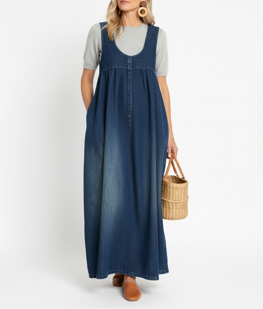 Iwona – Lang vintageinspirert denimkjole