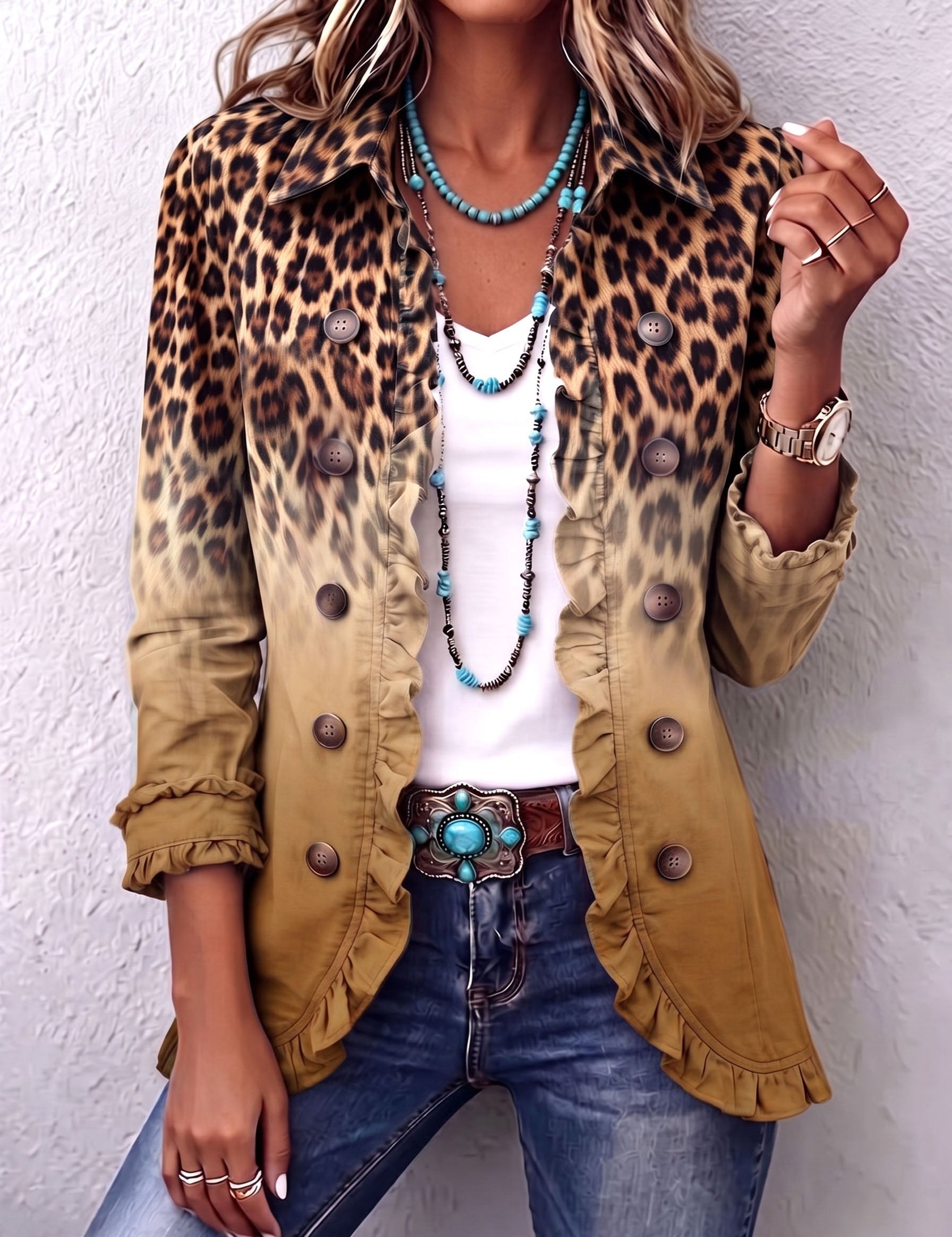 Emma | Blazer med volanger i leopard-ombre