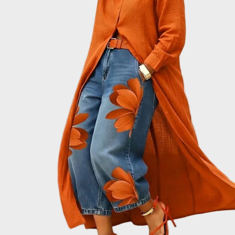 Daniella – Linkjole og blomstrete denimsett