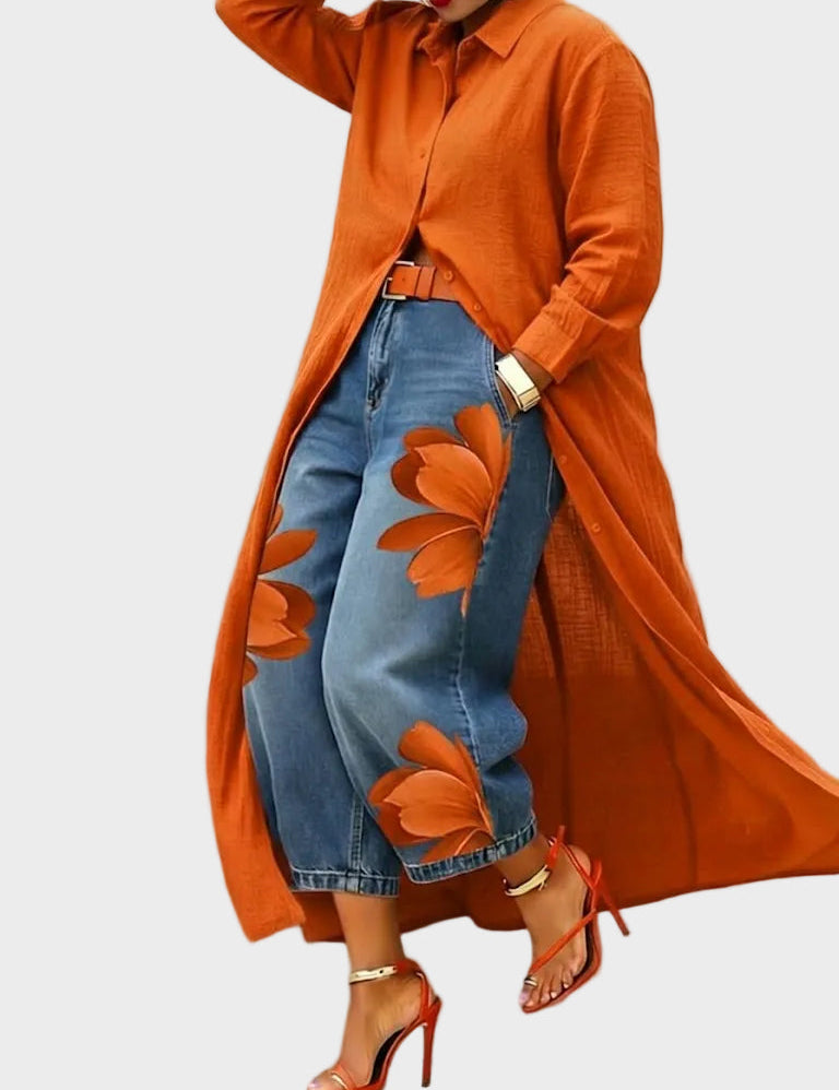 Daniella – Linkjole og blomstrete denimsett