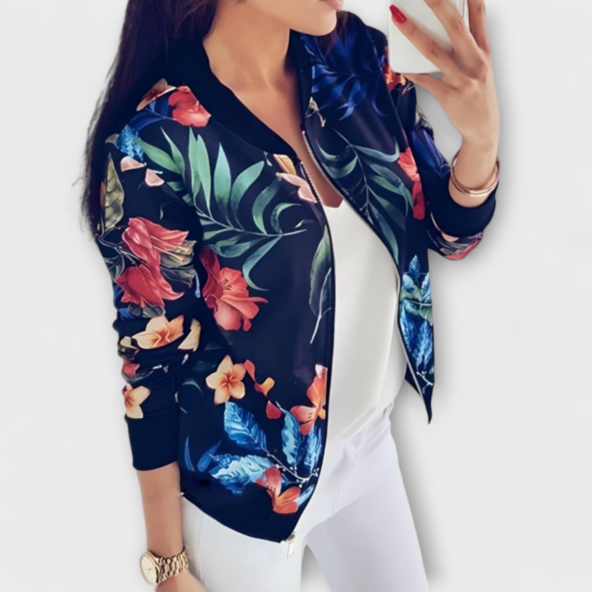 Andreia – Elegant blomstrete bomberjakke