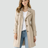 Trenchcoat for dame med klassisk krage og knapper