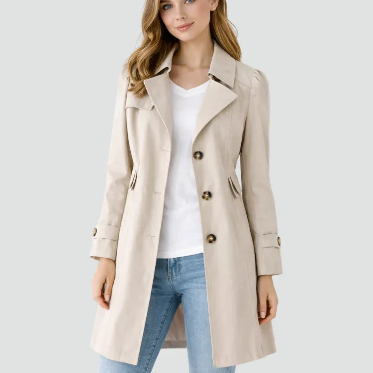 Trenchcoat for dame med klassisk krage og knapper