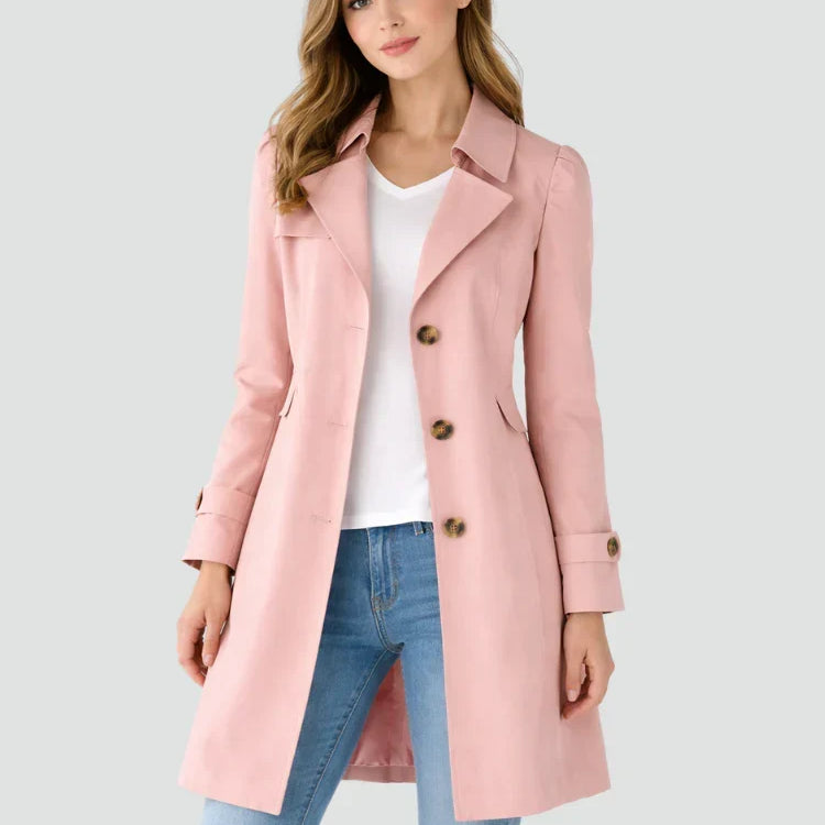 Trenchcoat for dame med klassisk krage og knapper