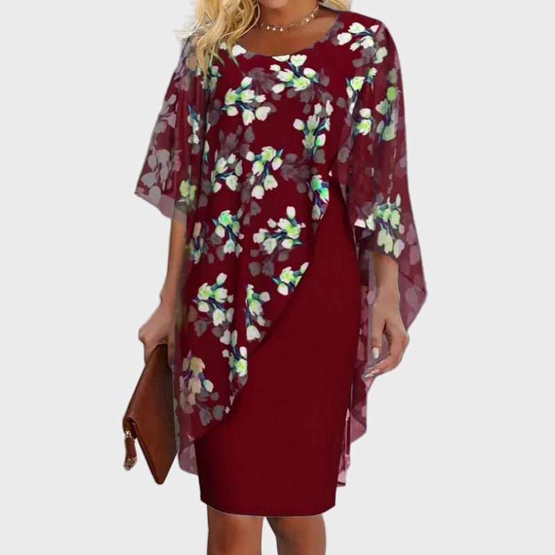 Amalie – Elegant kjolesett med blomstrete chiffontopp